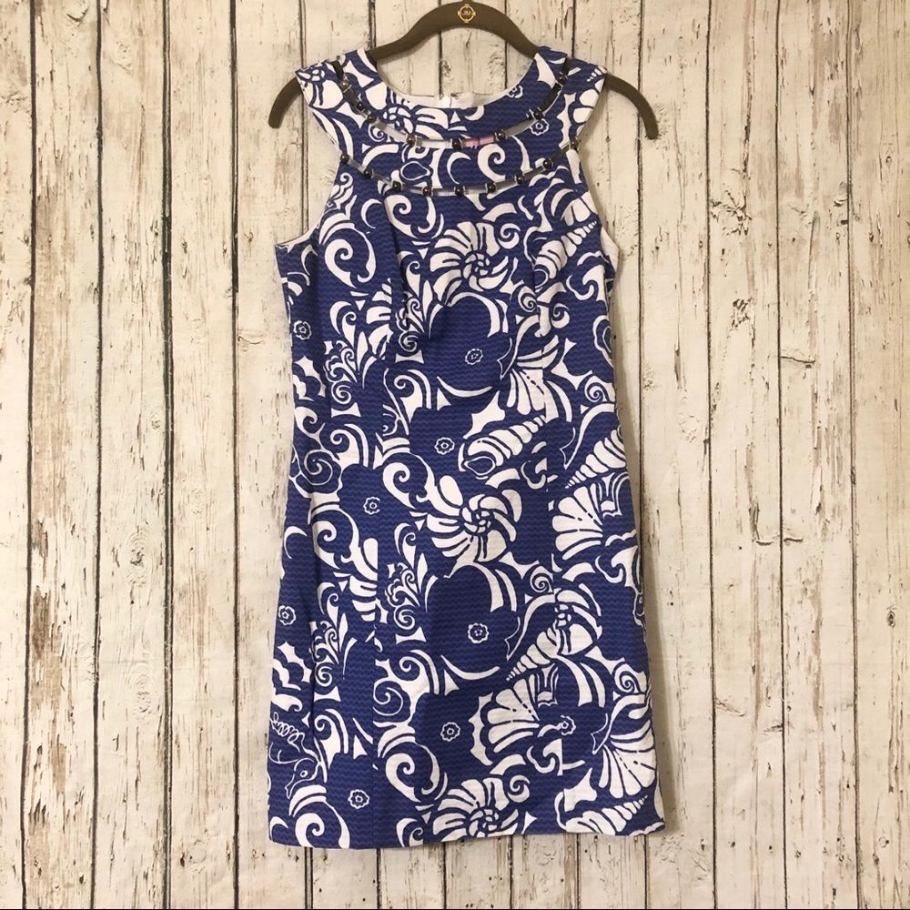 Lilly Pulitzer Blue Sheath Mini Dress Crew Neck